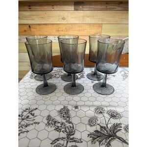 Duz Crystal All Smoke Optic Swirl Wine Glasses MCM 60s Promo Set of 6 Vintage